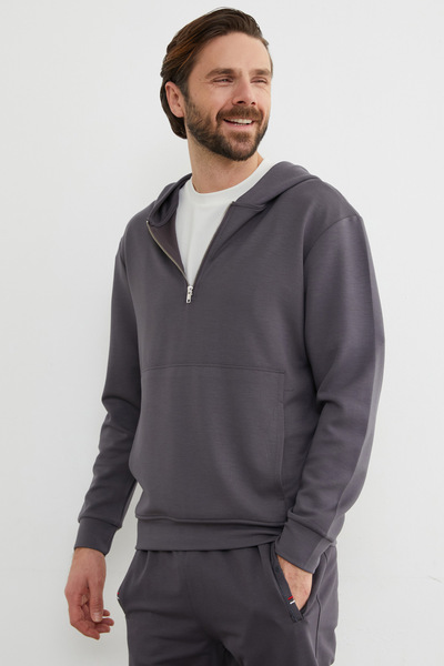 Fulla Moda Half Zipper Hooded Modal Sweatshirt