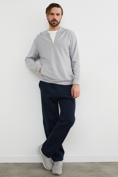 Fulla Moda Half Zipper Hooded Modal Sweatshirt