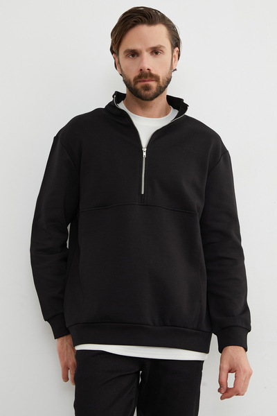 Fulla Moda Half Zippered Stand Collar Sweatshirt