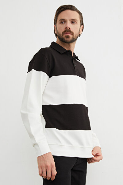 Fulla Moda Φούτερ με μισό κουμπί με λαιμόκοψη αντίθεση χρωμάτων