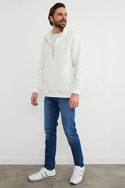 Fulla Moda Half Zippered Stand Collar Sweatshirt