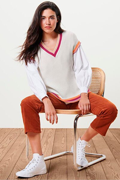 Tchibo Women V-Neck Long Sleeves Knitted Sweater, Ivory