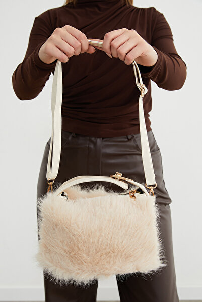 Fulla Moda Faux Fur Shoulder Bag with Zipper and Strap
