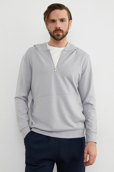 Fulla Moda Half Zipper Hooded Modal Sweatshirt