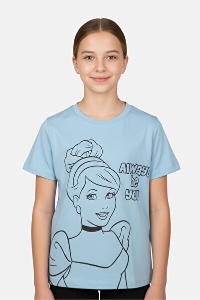 DİSNEY PRİNCESS Kids Girl Short Sleeve Graphic T Shirt, Light Blue