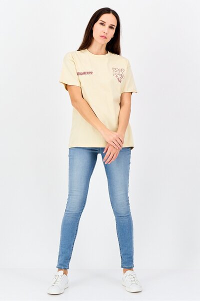 Disney Hello Kitty Women Crew Neck Short Sleeve Brand Logo T-Shirt, Beige