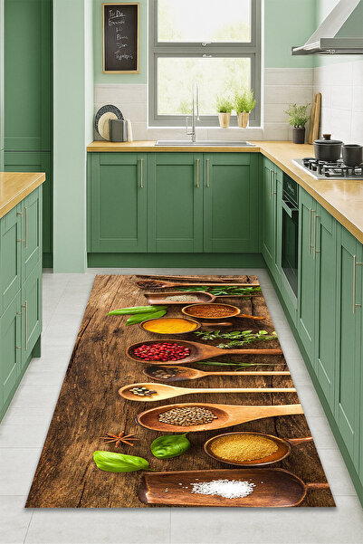 Kessy Home Studio Baharat Desenli Mutfak Halısı Dijital Baskı Kaymaz Taban Ha...