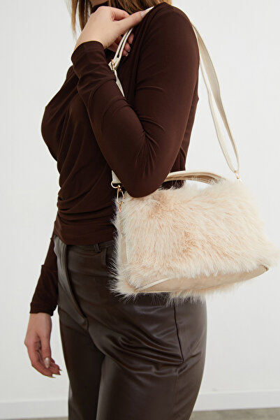 Fulla Moda Faux Fur Shoulder Bag with Zipper and Strap