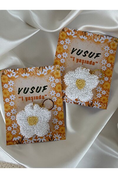 Puffybaby Beyaz Papatya Punch Anahtarlık - Doğum Günü - Yenidoğan - 15 Adet