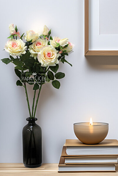 Yapay Çiçek Deposu Yapay Premium Islak 3lü Goncalı Gül Dalı 76 cm Somon