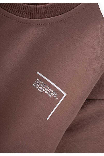 Cigit Low Sleeve Printed Tracksuit Set 2-7 Years Milk Coffee