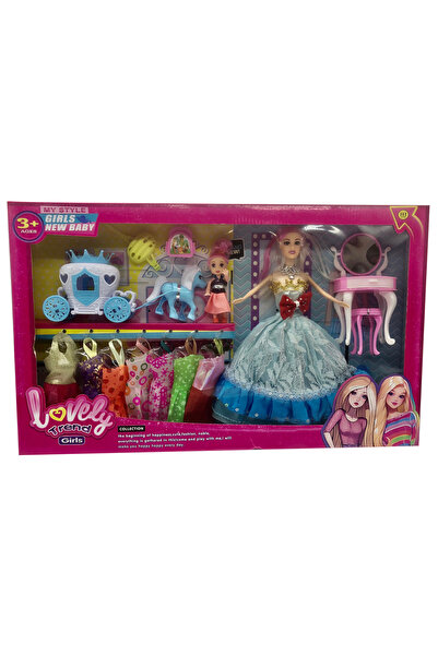 Toysea Lovely Trendy Beauty Doll Set with Baby, Dressing Table, Horse Carriage and Fashion