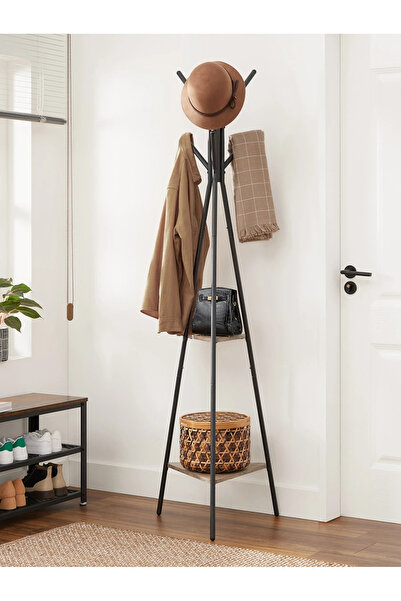 Arabest Modern 3-Pronged Metal Hanger With 2 Storage Shelves, 50x40x180cm, Coat Racks For Hanging, Black