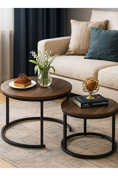 Shangxing Modern Round Nesting Coffee Tables - Set of 2, Waterproof MDF & Sturdy Metal Frame