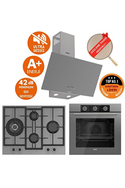 Ferre FryArt&SilentArt NENA/ Sessiz Antrasit Gri Ankastre Set (D088-SA + QXE62CPR +ED078-WFA 1'wok)