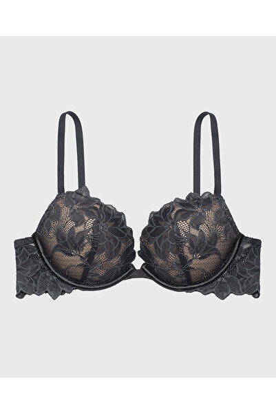 La senza حمالة صدر دافعة مع دانتيل Reverie بالكامل باللون الأبنوسي