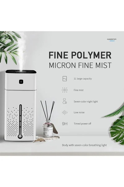 Generic Portable Air Humidifier With LED Night Lamp 1000ml 3W KS-601 White/Black