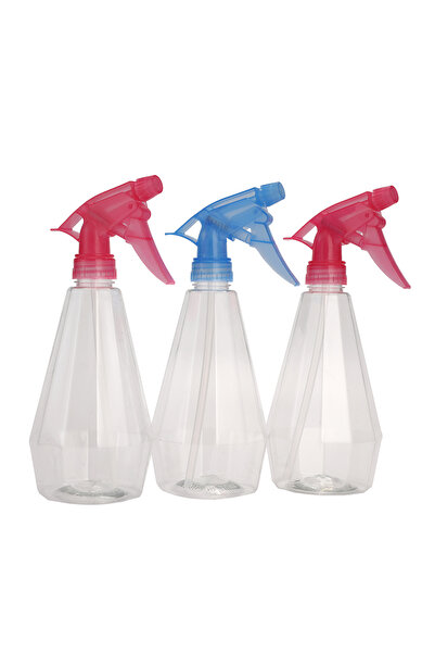 Lawazim Transparent Spray Bottle Kit 3pcs 500ml - Adjustable Nozzle for Cleaning