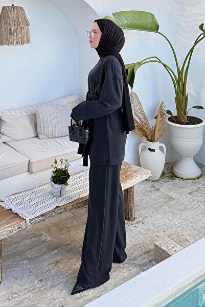 lamelif Tie Detail Double Suit Black