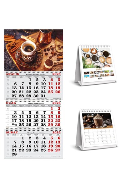 GENC DIJITAL BASKI 2026 Yılı Gemici Takvimi ve 1 Adet Masa Takvimi -Kahve