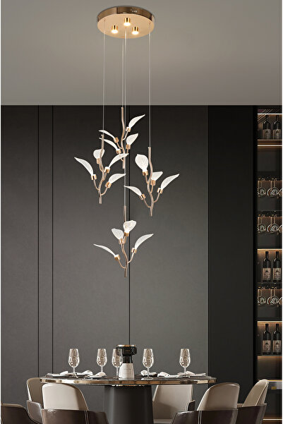 Apliqa Liria 4'lü Gold Yaprak Desenli Sarkıt Led Avize