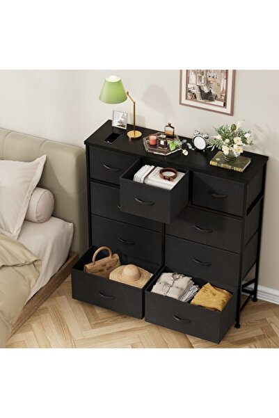 Zztcmp Dresser with 9 Drawers,Furniture Storage Chest Tower Unit 100*30*100cm(Black)