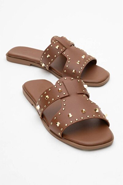 inyola Women's Faux Leather Trok Detailed Slippers 6320