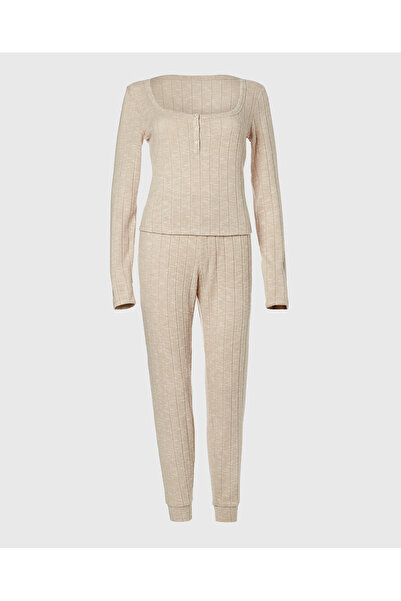 La senza PJ Set with LS Logo Patch in Cozy Light Oatmeal