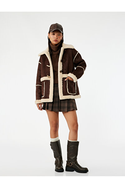 Koton Παλτό με κορδόνια, στυλ σουέτ, με λεπτομέρεια τσέπης, κουμπιά και εσωτερική επένδυση από ψεύτικη γούνα