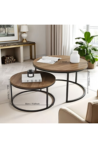 Shangxing Modern Round Nesting Coffee Tables - Set of 2, Waterproof MDF & Sturdy Metal Frame