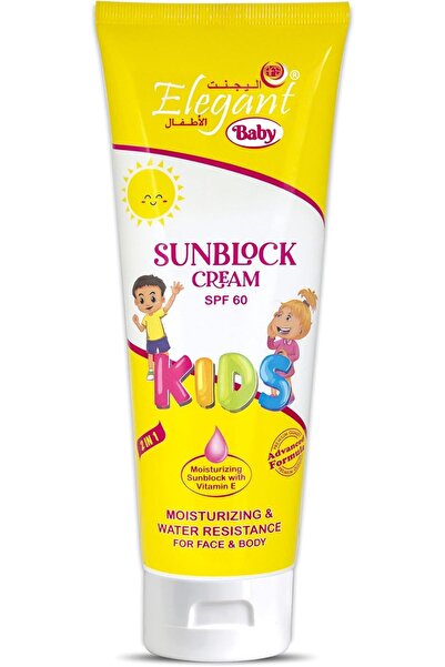 Elegant KIDS Sunblock Cream SPF 60, 170g – Moisturizing & Water Resistant, Vitamin E, Face & Body