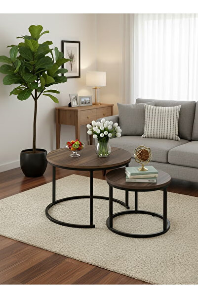Shangxing Modern Round Nesting Coffee Tables - Set of 2, Waterproof MDF & Sturdy Metal Frame