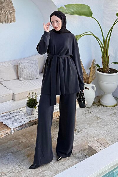 lamelif Tie Detail Double Suit Black