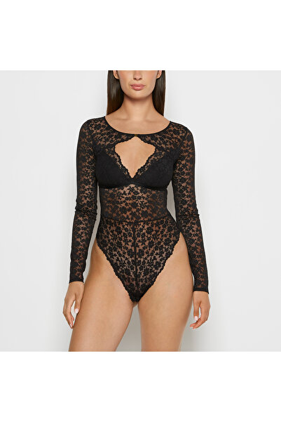 La senza After Hours Longsleeve Bodysuit in Tuxedo Black