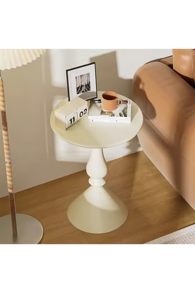 Shangxing White Vintage Sofa Side Table, 40×58 cm Round Coffee Table for Living Room & Bedside
