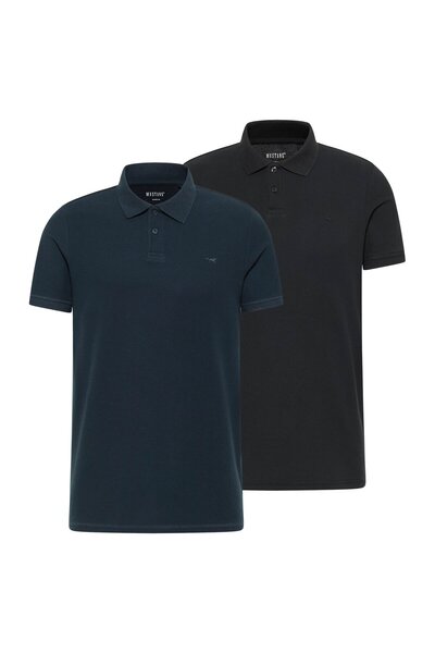 Mustang Herren Poloshirt 2er Pack - Palco, Knit Piqué, Bio-Baumwolle, einfarbig