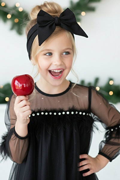 Parla Kids Girl's Black Tie-Dye Detailed Poplin Giant Bow Bandana