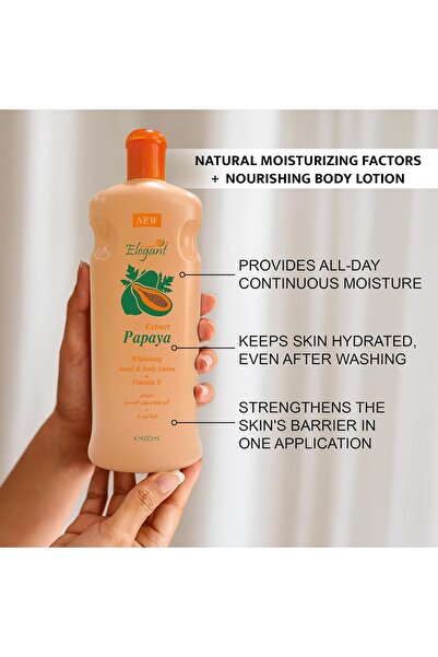 AFS Elegant Elegant Hand & Body Lotion - Papaya Extract - 600 ml - Whitening & Vitamin E Lotion