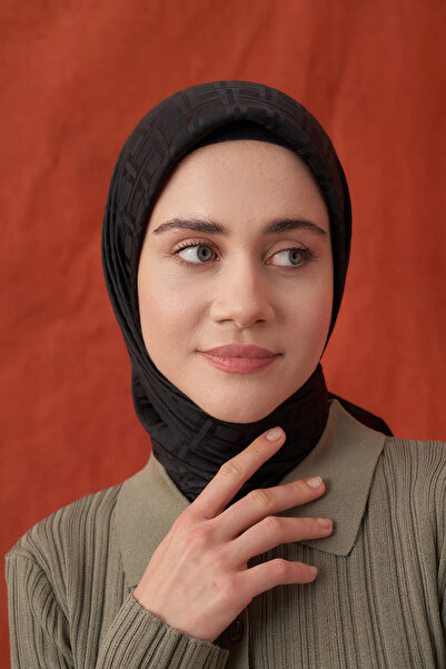 ARMANDA Eșarfă ITALIANĂ JACQUARD CU MODEL GEOMETRIC - NEGRU