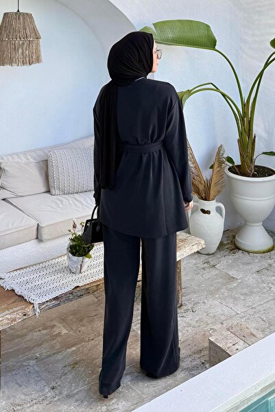 lamelif Tie Detail Double Suit Black