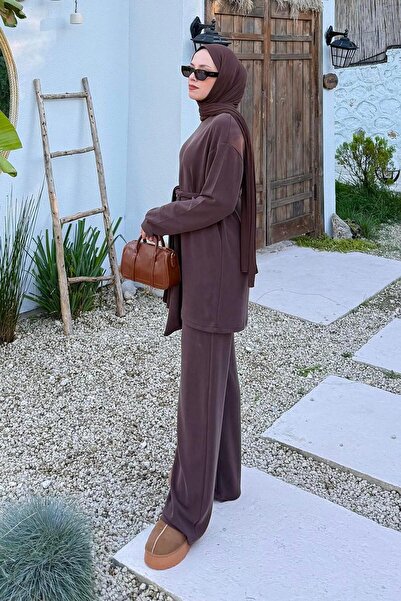 lamelif Διπλό Σετ με Λεπτομέρεια Δεσίματος Πικρό Καφέ