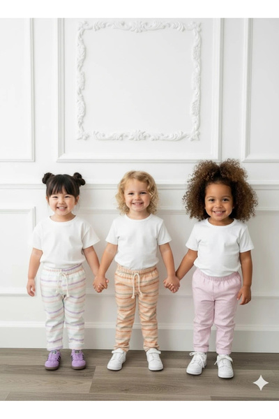 Poppy طقم سراويل كاجوال مريحة منقوشة للفتيات مكونة من 3 قطع لعمر 2-7 سنوات