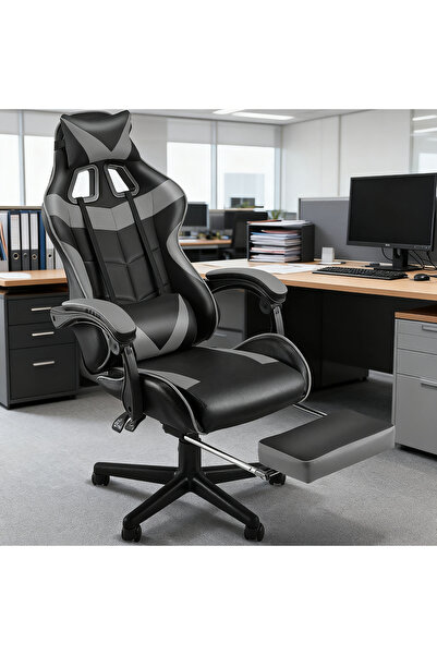 Topone1Topone1 كرسي ألعاب مع مسند للقدمين، كرسي مريح، كرسي مكتب منزلي مع مسند للرأس ودعم قطني