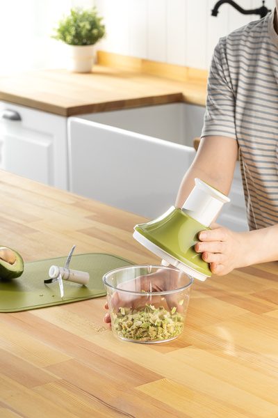 Pazar Kapısı Manual Press 3-Blade Handheld Rondosu Fast Cutting Practical Kitchen Chopper