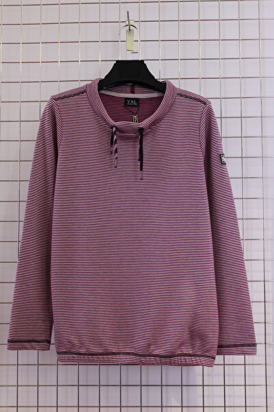 YXL COLLECTION Women's Plus Size Collar Lace-Up Long Sleeve Skirt Elastic Striped Transitional Sweatshirt