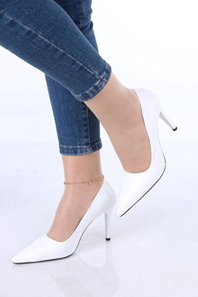 sefayol Lisle White Matte Leather Thin Heeled Women's Shoes