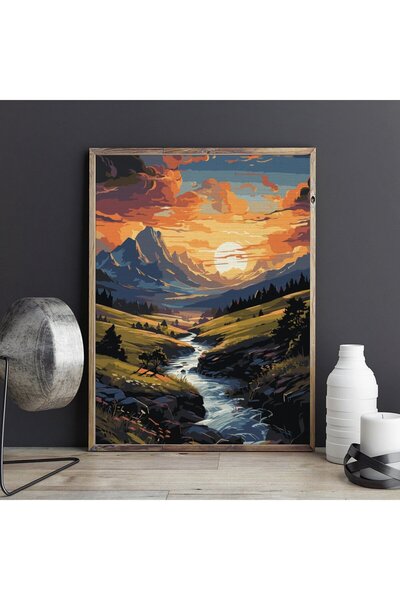 Pictorul Fericit Apus în munți (Mountains sunset)- Pictură pe numere