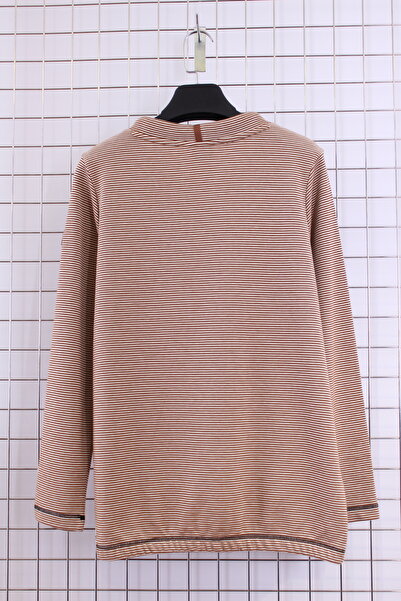 YXL COLLECTION Women's Plus Size Collar Lace-Up Long Sleeve Skirt Elastic Striped Transitional Sweatshirt