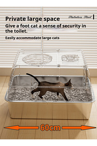 Shangxing Stainless Steel Extra Large Cat Litter Box – Elevated, Splash-Proof, Easy-to-Clean, 60×40×44cm