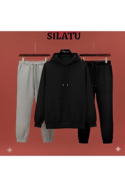 SILATU Hooded Grey Bottom Black Bottom 3-Piece Set